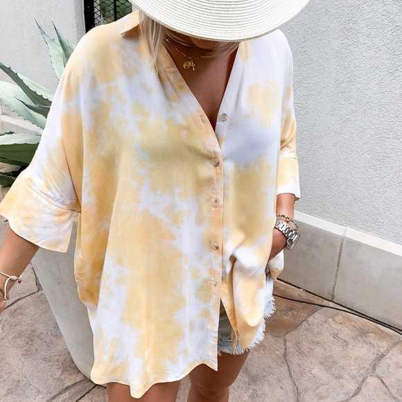 Lemon Drop Tie Dye Tunic Button Down - Size Small - Picture 2 of 6